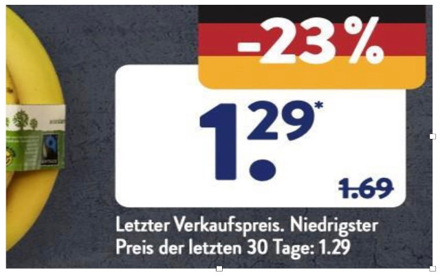 Price reduction announcement by Aldi Süd for bananas and pineapples, respectively1